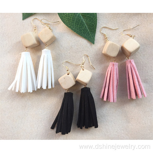 Women Simple Korea Velvet Fabric Tassel Earring With Beads